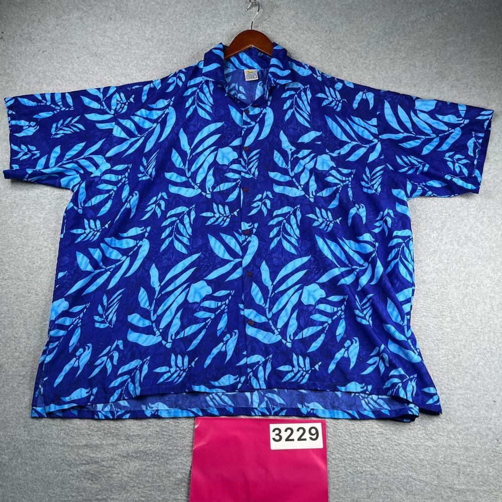 Rima Hawaiian Print Shirt Blue Floral Beach Casual Button Up Short Sleeve 3XL